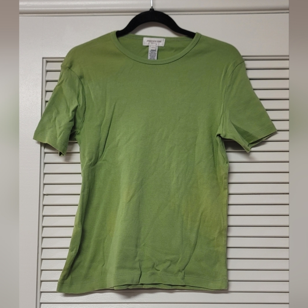 Jones New York - 100% Cotton Green Short-Sleeve Scoop-Neck Top